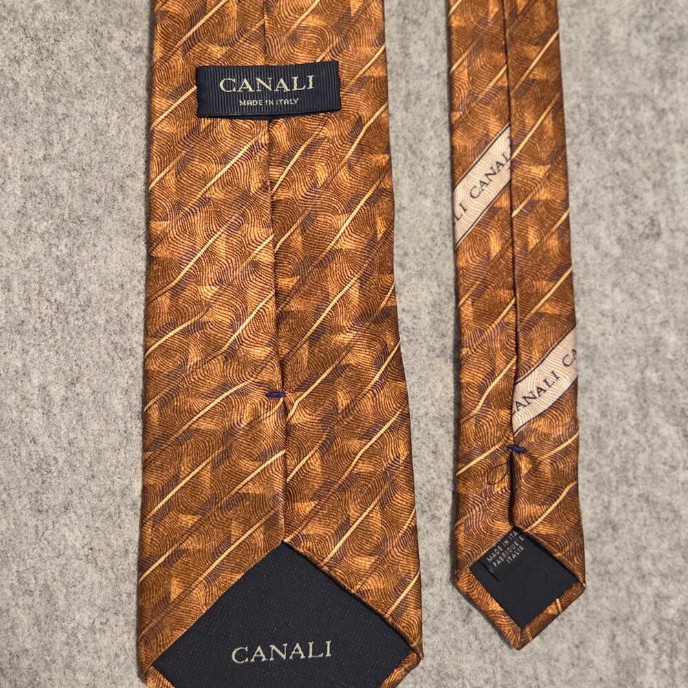 Canali Gold And Brown Jacquard Silk Tie (3.75") (Free tie clip